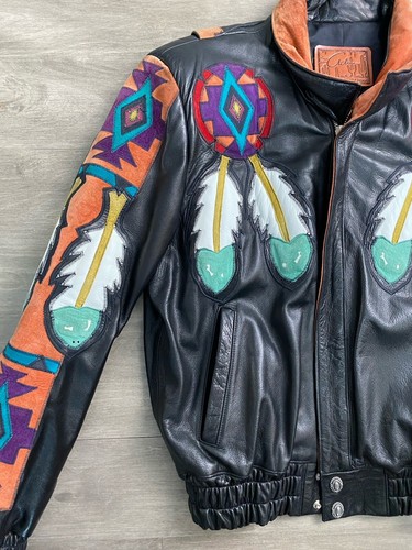 ARTURO BURRAY OLSON NATIVE AMERICAN INDIAN CHIEF LEATHER BIKER JACKET Sz 42 80s - Picture 10 of 17