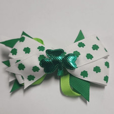 St Patrick's Day Lucky Hair Bow Green White Ribbon