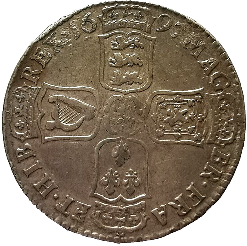 1697 GREAT BRITAIN 1/2 Crown Silver Coin William III 1st bust NONO - Picture 4 of 5
