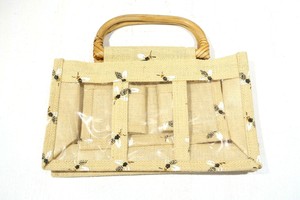 NEW-Burt-s-Bees-Hygiene-Makeup-Toiletry-Travel-Bag-Wooden-Handles-Burlap