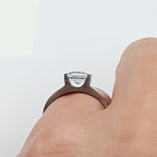 Anillo Topacio Azul Plata Esterlina Vintage Talla K 1/2 UK Joyeros Solitario Cuadrado - Imagen 4 de 7