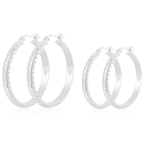 2 Pairs Big Large Extra Chunky White Gold S925 Sterling Silver Hoop Earrings for - 第 10/12 張圖片