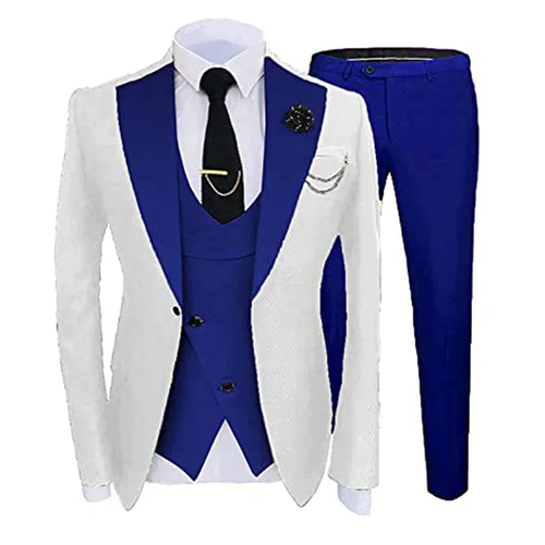 Slim Fit Formal Men Suits For Wedding Solid Color Wide Notched Lapel Groom Tuxed