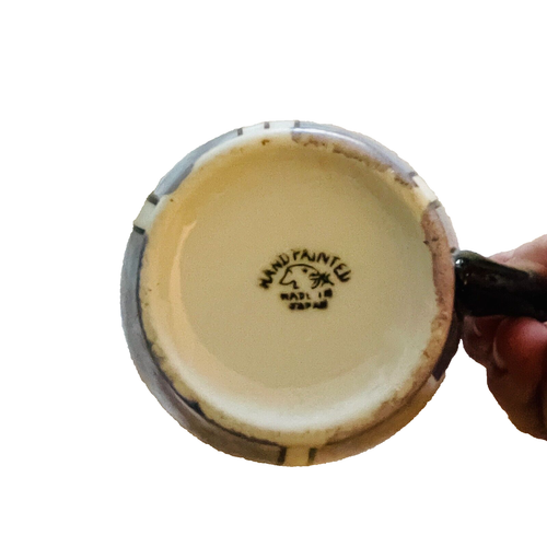 Crema Lustreware Lustre Flor Sol Pintada a Mano Naranja Azul Amarillo Negro 4" - Imagen 5 de 6
