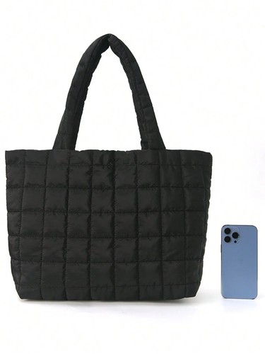 Quilted Puffy Tote Bag, Large Capacity Crossbody Bag, Trendy Padded Shoulder Bag - Picture 2 of 7