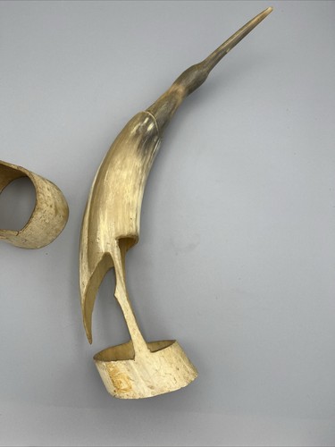 Folk Art Natural Cow Horn Hand Carved Heron Egret Bird Art Sculptures G3 - 第 4/7 張圖片