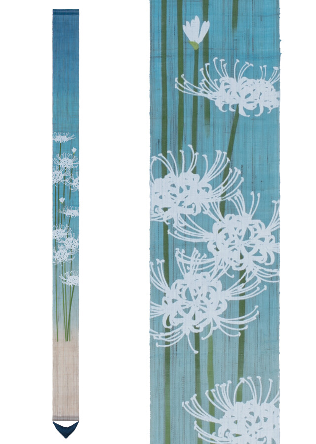 NAOTO タペストリー Kyoto Tapestry Wall Hanging Handpainted Linen White spider lily