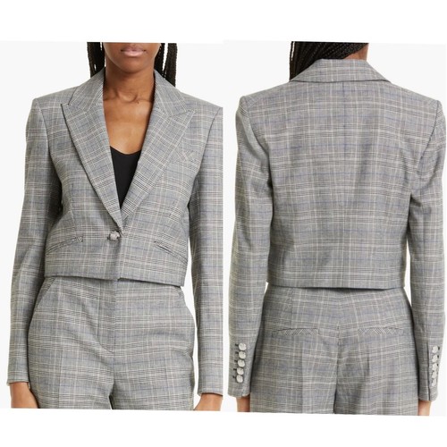Veronica Beard Fabiola Jacket In Heather Grey / Blue Multi 10 Plaid Crop Blazer - Picture 5 of 19