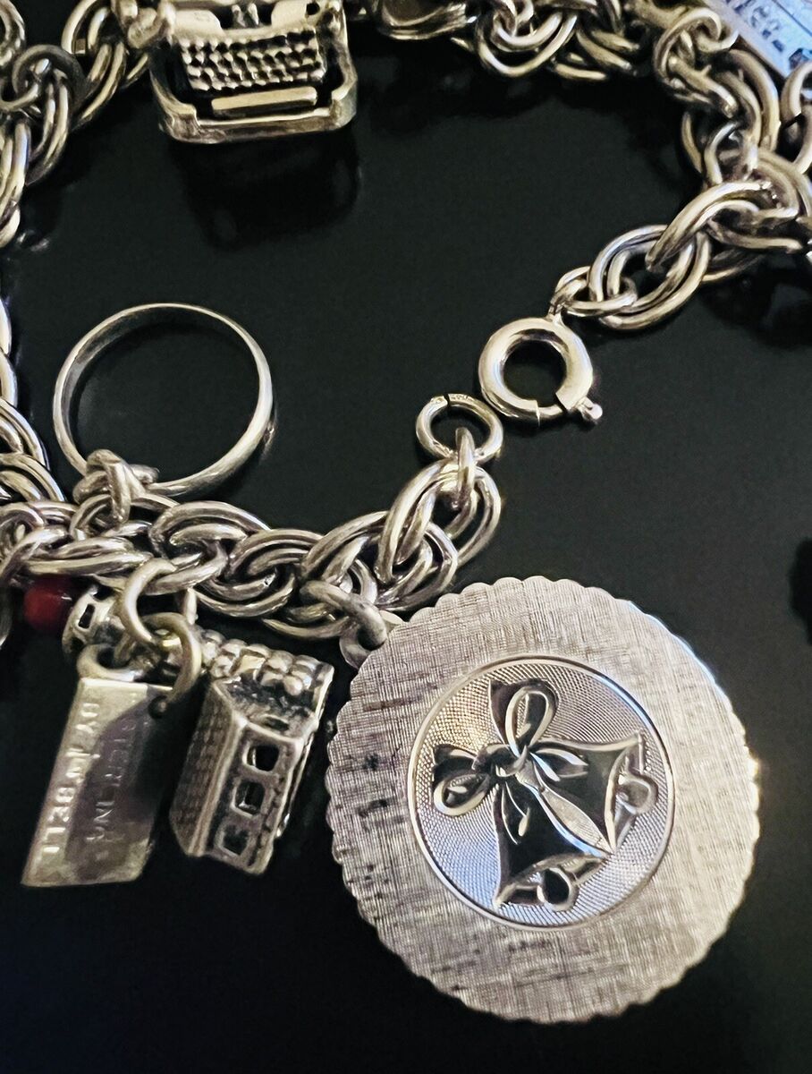 Vintage 1960's Sterling Silver Charm Bracelet 76g 6.5inches Vintage 1960's Sterling Silver Charm Bracelet 76g 6.5inches
