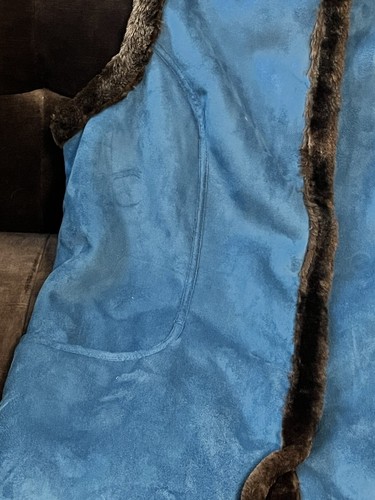 Denim & Co Faux Blue Suede & Brown Faux Fur Lined Vest Sz-L - Picture 4 of 11