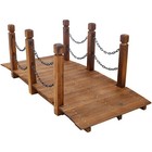 5 Ft Wooden Garden Bridge Stained Wood Arc Footbridge Chain Railings Backyard Cr