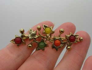 1928-JEWELRY-CO-GOLDTONE-AUTUMN-SPRAY-RED-YELLOW-GREEN-ORANGE-BROOCH-PIN-UNSIGN