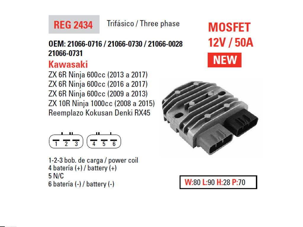 Régulateur de tension moto DZE pour Kawasaki ZX6R 2009-2017 et ZX10R