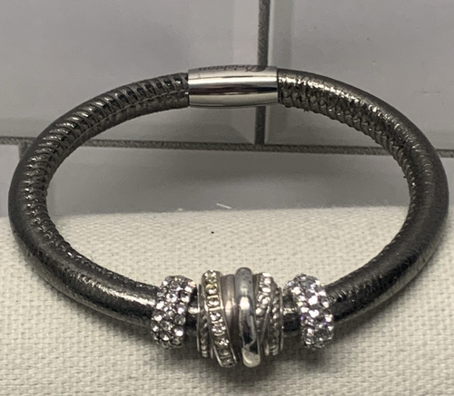Brighton Armband Woodstock Metallic silberfarben Magnet Gunmetal Band Leder