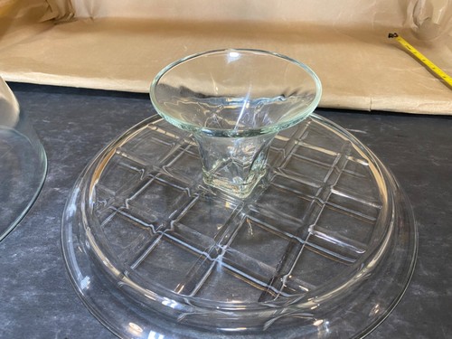 Piatto torta asse a scacchiera vetro indiana vintage con coperchio/ciotola punzone - Foto 6 di 11