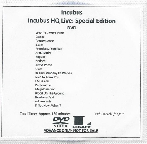 INCUBUS HQ Live: Special Edition promo 2CD/DVD - Bild 2 von 2