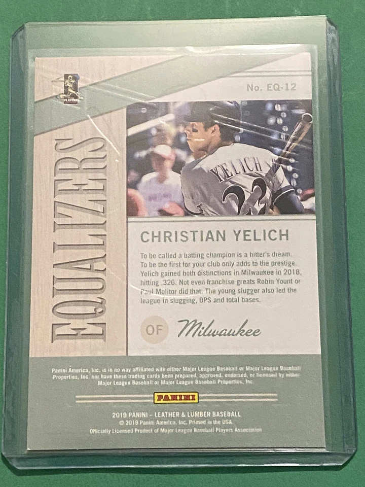 2019 Panini Leather & Lumber - Equalizers #EQ-12 Christian Yelich Milwaukee Brew - Image 2 of 2