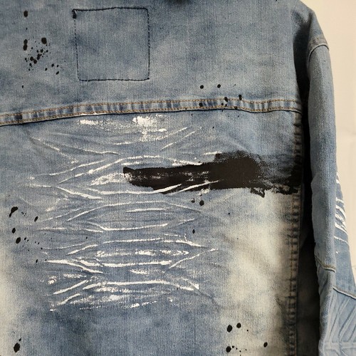 LARGE Demolition Casual Denim Graffiti Streetwear Jacket - Picture 6 of 11