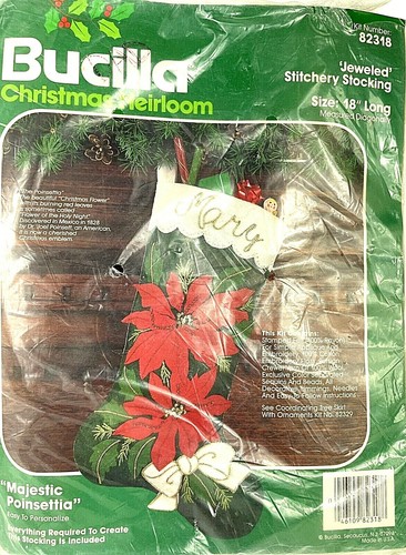 Bucilla Felt Jeweled CHRISTMAS STOCKING KIT Majestic Poinsettia 82318 Kit - Picture 6 of 8
