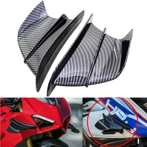 2PCS Carbon Fiber Motorcycle Winglet Side Spoiler Air Deflector Wing ABS - Foto 2 di 6