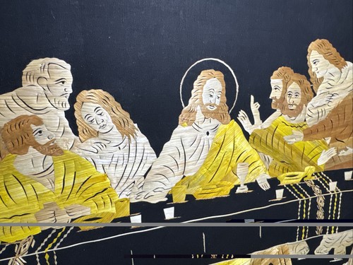 Vintage Rattan auf Stoff Abendmahl Kunst 19,5”x14” - Bild 5 von 8