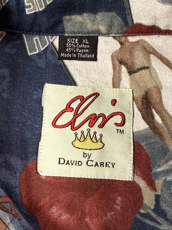 Elvis Hawaiian Shirt Mens XL Aloha Blue Button Up by David Carey All Over Print - Image 3 of 4