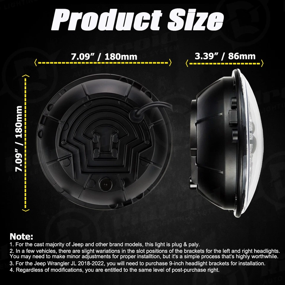 Faro LED clásico de 7" para Harley Davidson Electra Glide + luces de paso de 4,5" Foto 3 de 4