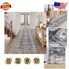 Durable 2x10 Runner Rug Vintage Floral Charcoal Stain Resistant Washable