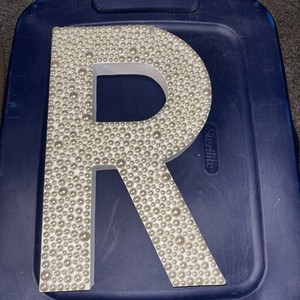15" Inch Letter R Paper Mache Custom Pearl Decorated, White~Free Standing~Crafts