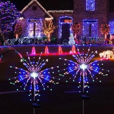 Christmas Solar Firework Lights Outdoor Waterproof Garden Yard Path Lawn 150LED