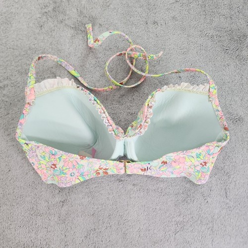 Victoria's Secret Bikini Top Size 34 DD Floral Ruffled Halter Tie Lightly Lined - Picture 4 of 10