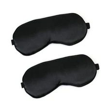 2 PCS Black Satin Sleep Masks, Adjustable Silk Eye Mask for Sleeping, 2 Black