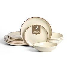 Earth and Clay Heath 12-Piece Dinnerware Set Stoneware, Plates and Bowls Set,...