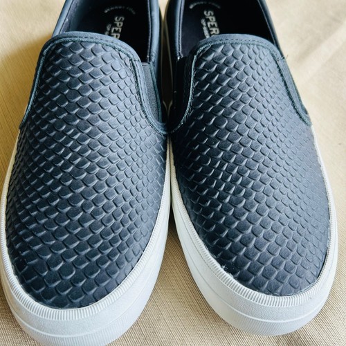 New! Sperry Crest Scallop Perf Leather Women Black Boat Shoes New size 10  - Picture 5 of 11