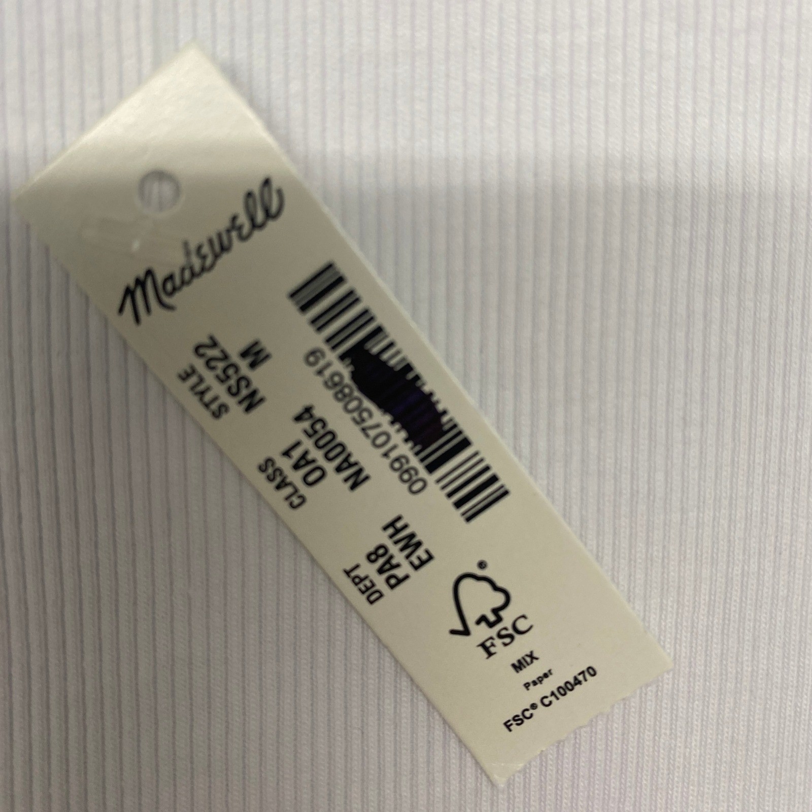 Madewell Top Womens Medium White Ribbed Crew Neck Tee Cotton Short Sleeve NS552