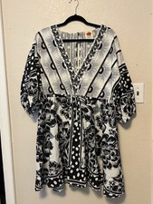 FARM RIO Anthropology Black & White Floral Tunic Dress Large L