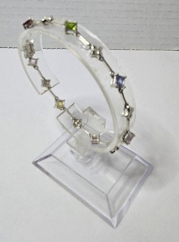 Damen 7" Splitter 925 Tennis Armband Multicolor Edelsteine Blumenförmige Glieder - Bild 2 von 8