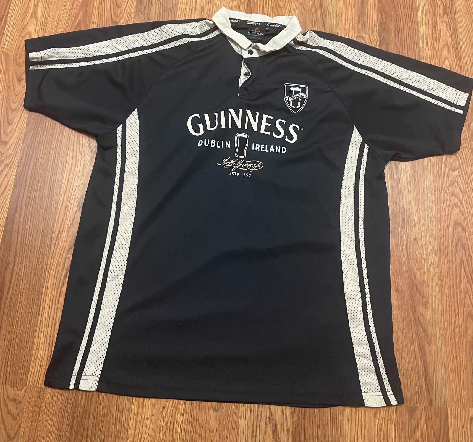 Guinness Shirt Mens 3XL Rugby Style Performance Black