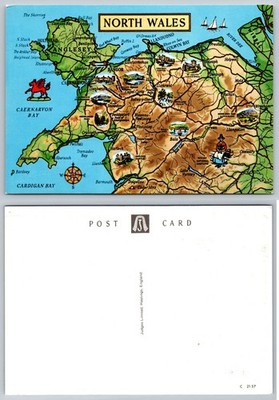 Vintage North Wales Map Postcard Judges Ltd. UK Tourism Travel Souvenir