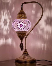 Turkish Moroccan Table Lamp, Swan Neck Tiffany Style Mosaic Glass Table Desk ...