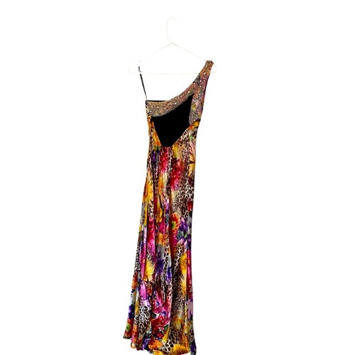 Y2K Niki Livas Maxikleid Seide bunt Blumen Leopardenmuster ein Träger 6 - Bild 2 von 6