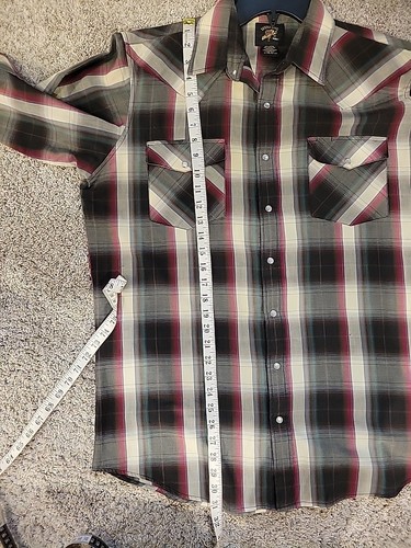 Saddle King Western Key Men LT Red Green Black Plaid Pearl Snap Shirt Cowboy - Picture 8 of 8