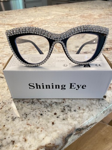 Shining Eye Glasses 3+ Readers Blue Block Lens Frames with Sparkling Rhinestones - Picture 2 of 9