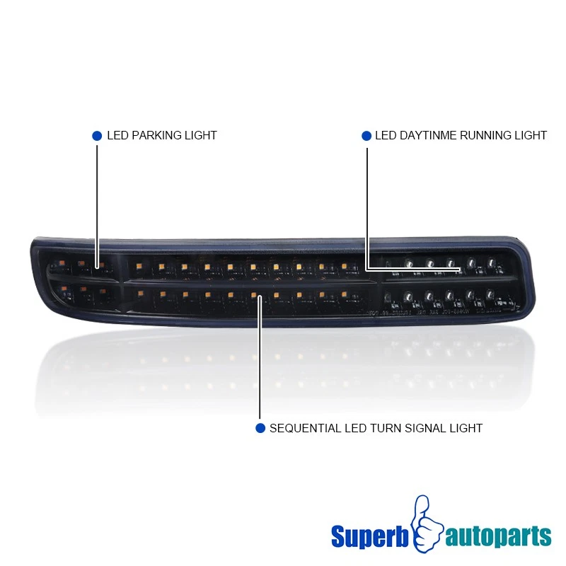 Fits 1999-2006 GMC Sierra Yukon Glossy Black LED Sequential Signal Bumper Lights - Image 3 of 4