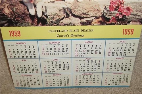 VINTAGE 1959 CLEVELAND PLAIN DEALER NEWSPAPER NEWSBOY CARRIER PAPER BOY CALENDAR - Picture 2 of 3