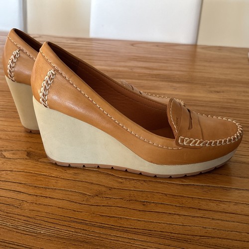 GEOX size 5 EU 38 Leather Pumps Platform Camel VGC - Imagen 5 de 9