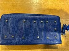 NEW  “Love” Madden Girl Faux Leather Blue Zip Around Wallet Clutch