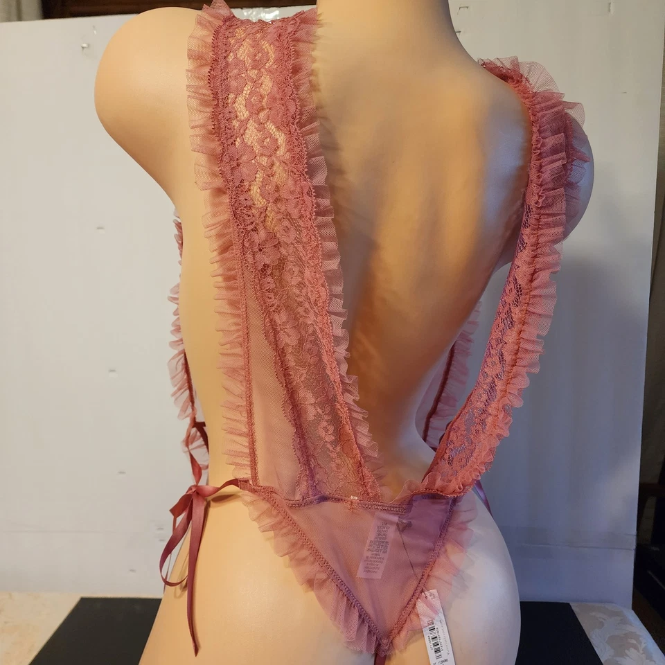 Peluche Victoria's Secret de una pieza con volantes encaje floral nuevo con etiquetas malla rosa envío gratuito Foto 4 de 4