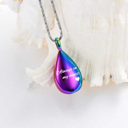 Carved Teardrop Keepsake Ashes Necklace Urn Pendant Cremation Memorial Jewelr... - Picture 4 of 7
