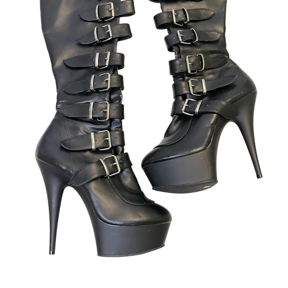 Pleaser Adore-2043 Punk Rock Buckle Heel Knee High Boots Dominatrix Size 9 - Image 3 of 4